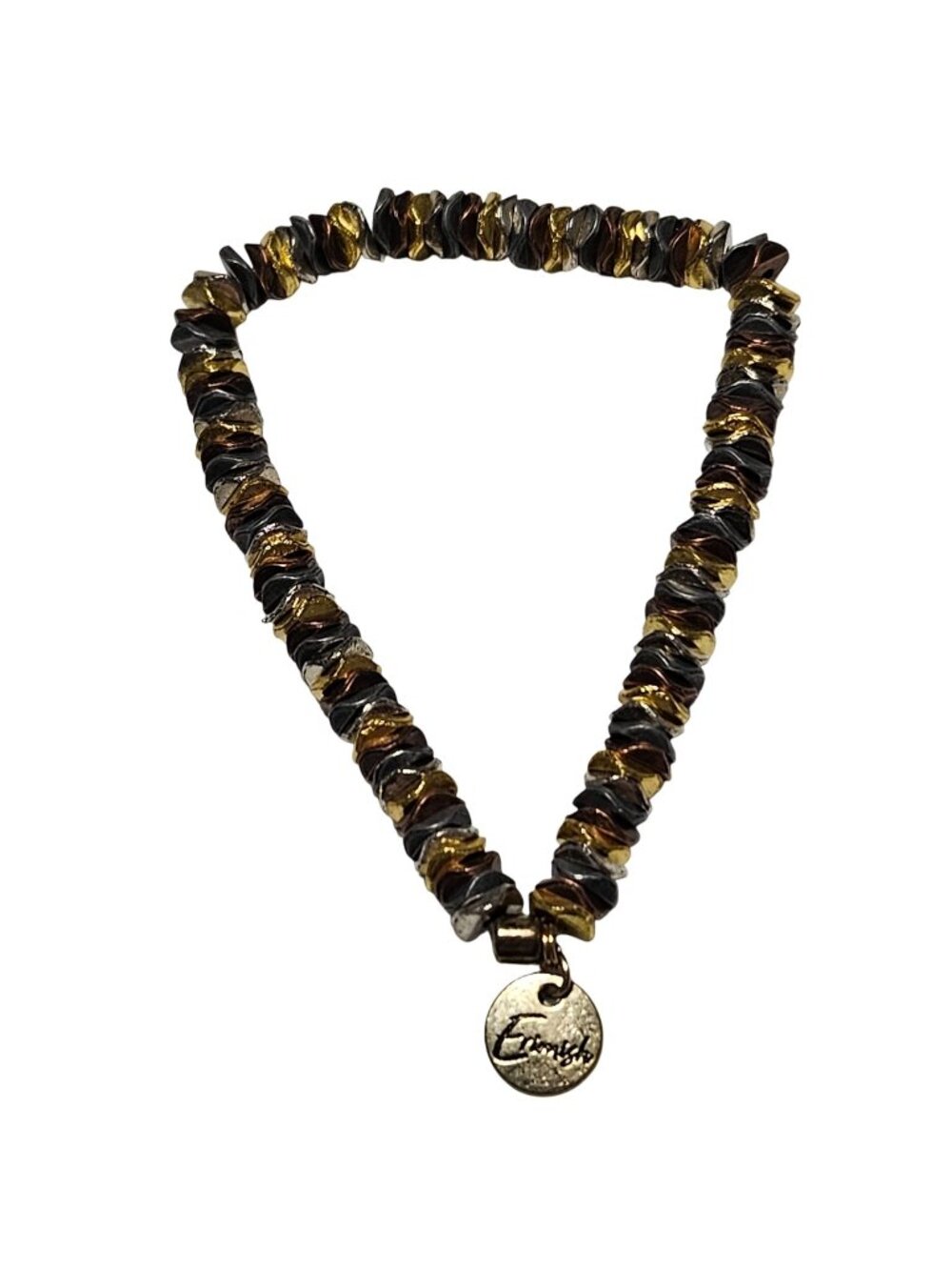 Erinish Tri Tone Metal Beaded Bracelet Charm Tag Statement Fashion Jewelry Women